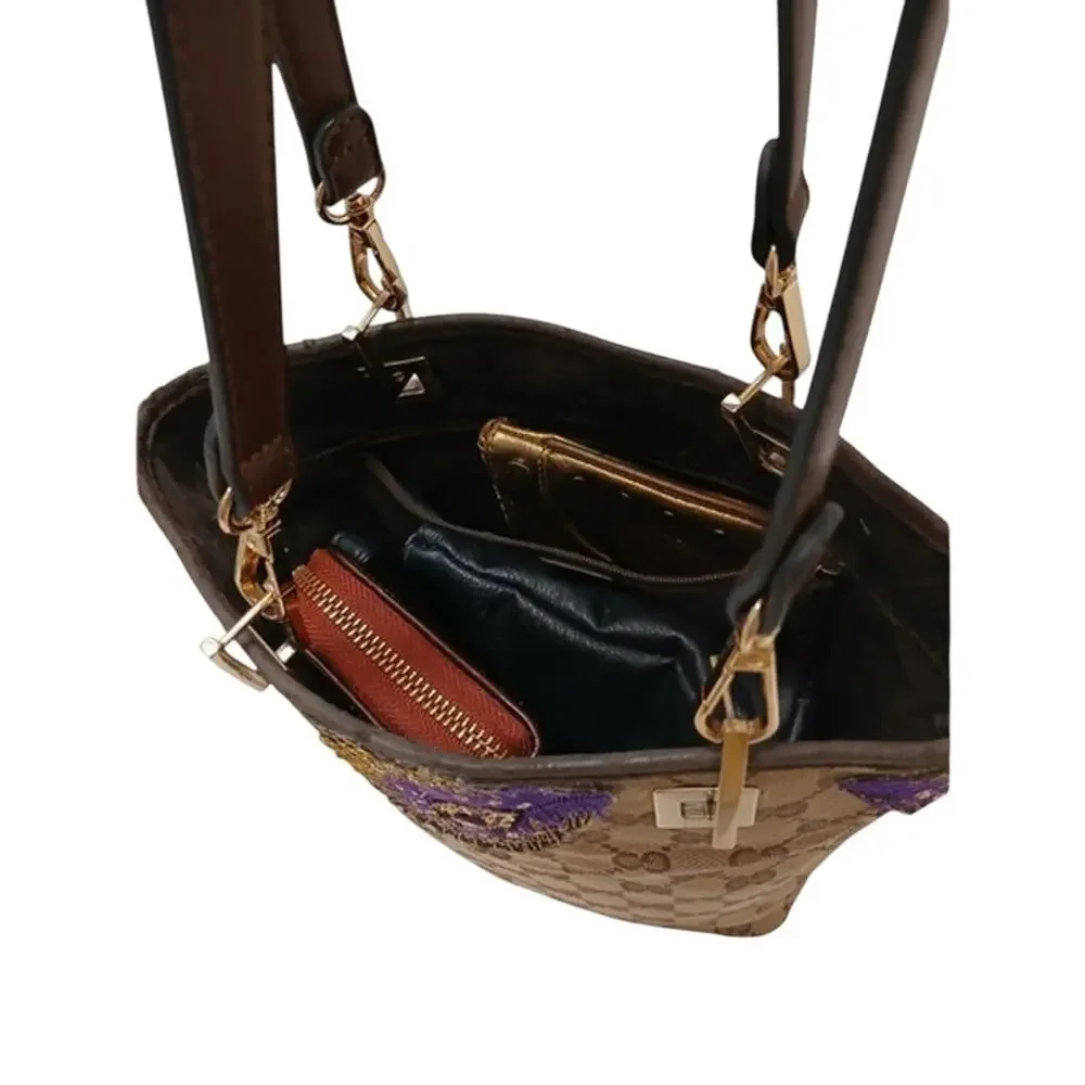 GUCCI Small Tote Shoulder Bucket Bag Monogram Peacock Embellished Sequin Vintage
